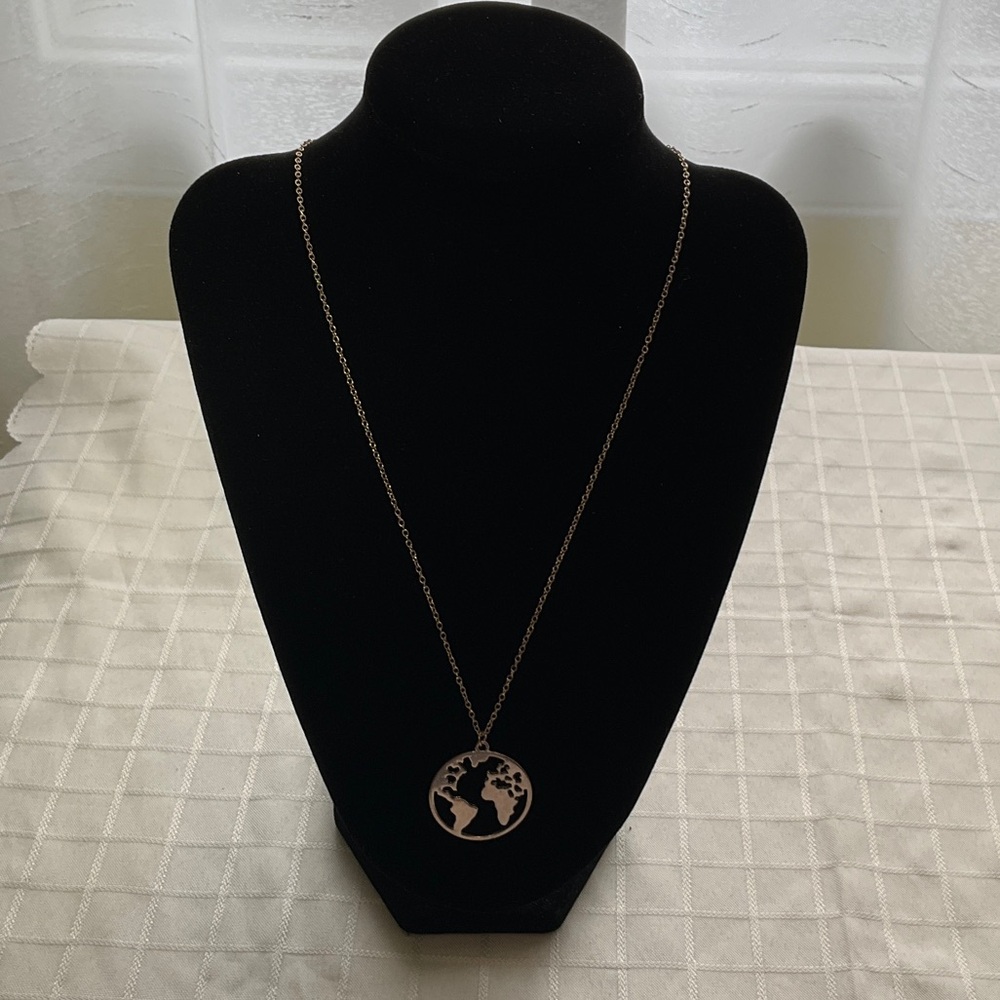 3 for $30 item - Gold Tone World Map Pendant Necklace
